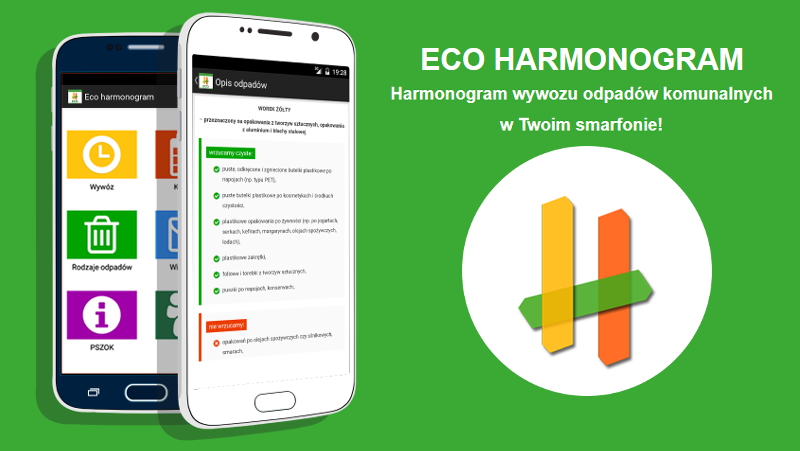 Aplikacja mobilna przypomina zasady i obowiązki związane z segregacją odpadami. Grafika: ecoharmonogram.pl