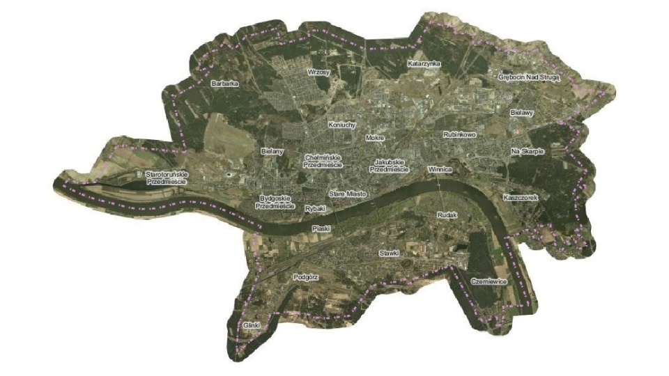 Toruński Geoportal wzbogacił się o nową ortofotomapę ze zdjęciami wykonanymi z samolotu. Fot. mapa.um.torun.pl/geoportal
