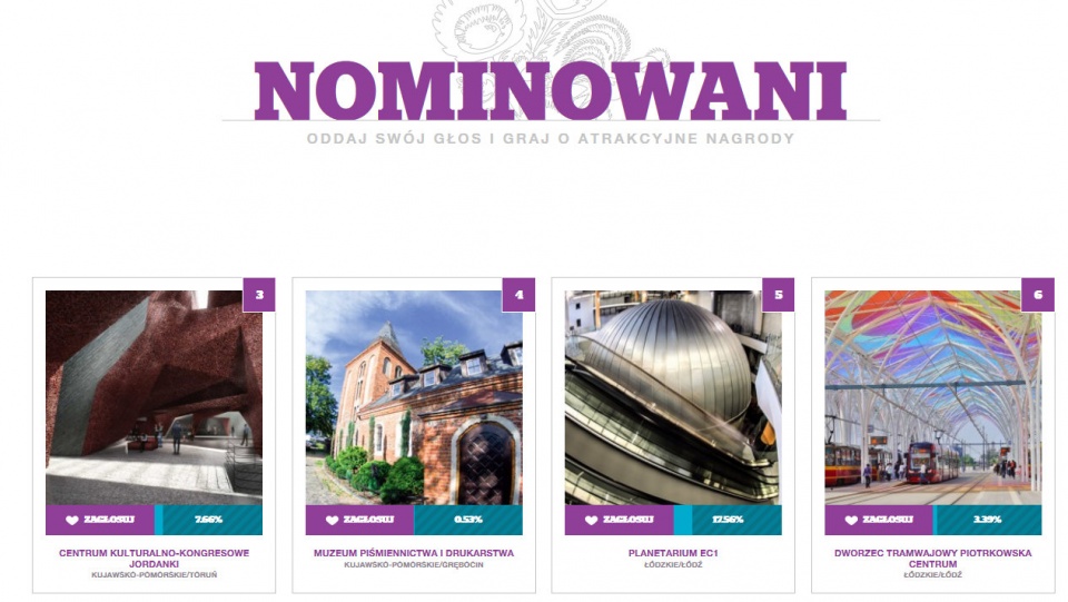 W internetowym plebiscycie głosować można w sumie na 32 obiekty z całej Polski. Fot. Zrzut ekranu