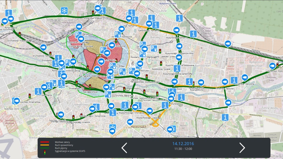 System ITS to szereg elementów: czujniki, urządzenia sygnalizacji świetlnej, tablice informacyjne, kamery, stacje pogodowe... Fot. www.its.bydgoszcz.pl