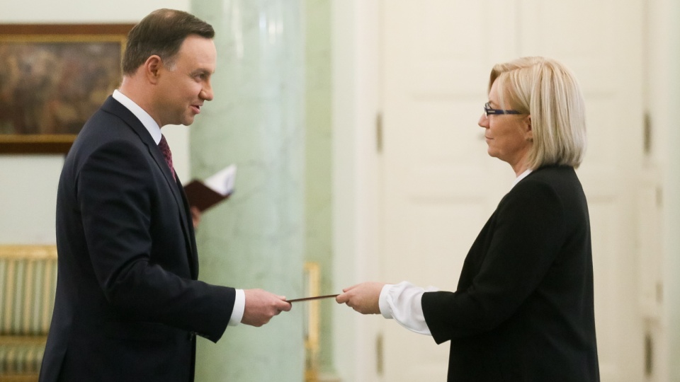 Prezydent Andrzej Duda powołał sędzię Julię Przyłębską na prezesa Trybunału Konstytucyjnego. Uroczystość odbyła się w Pałacu Prezydenckim Fot. PAP/Paweł Supernak