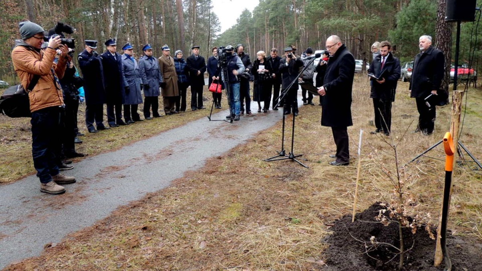 Posadzeniem "dębu pamięci" księdza Stanisława Mocnego w Trzcińcu, uczczono kapelana Armii Krajowej związanego z oddziałem "Zemsta". Fot. Damian Klich