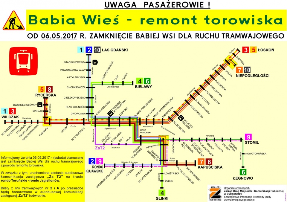 Ważne dla podróżujących tramwajami na liniach nr 2 i 6 w Bydgoszczy. Grafika: zdmikp.bydgoszcz.pl