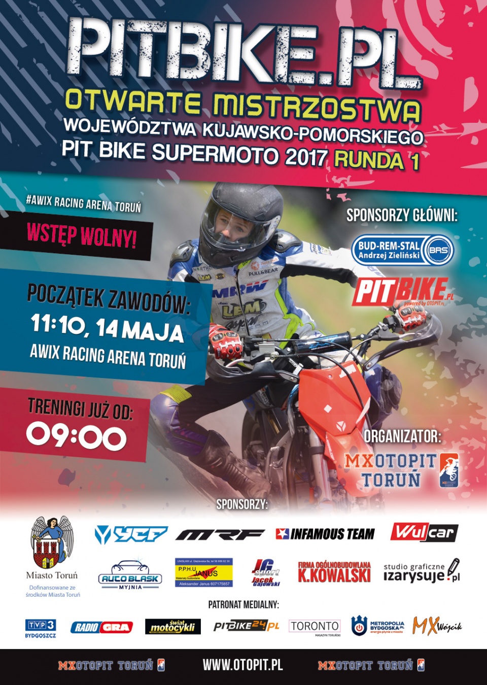 Plakat promujący zawody supermoto na pit bike 2017.