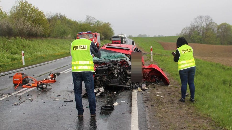 Kierowca audi, 25-letni mieszkaniec gminy Sadki, zginął na miejscu. Fot. KPP Nakło nad Notecią