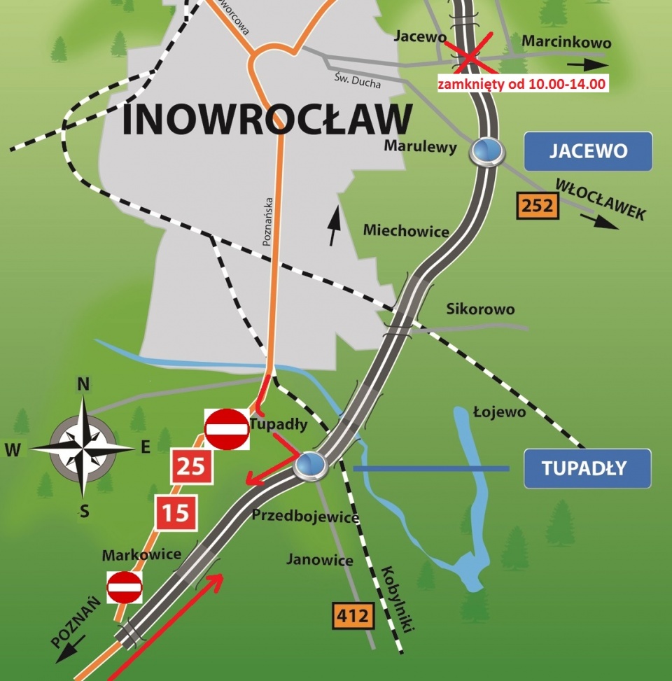 Zmiana organizacji ruchu w Inowrocławiu. Źródło: http://www.gddkia.gov.pl/