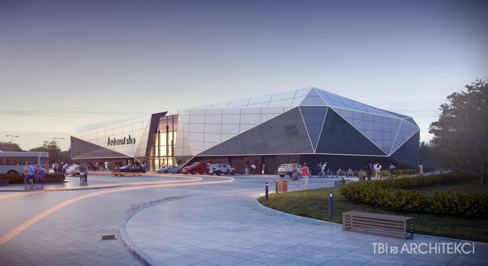 "Kryształowa Arena" tak nazywać się będzie nowe lodowisko budowane na Babiej Wsi, przy ul. Toruńskiej w Bydgoszczy. Grafika: UM Bydgoszcz/TBiARCHITEKCI
