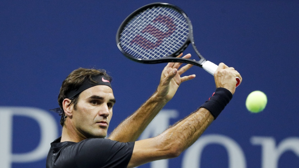 Na zdjęciu Roger Federer podczas meczu 1. rundy US Open 2017. Fot. PAP/EPA/JUSTIN LANE