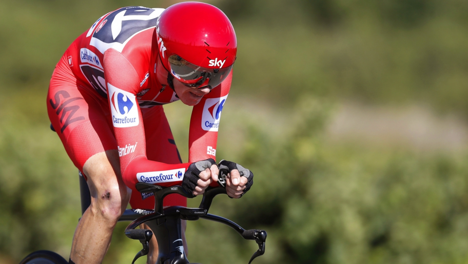 Na zdjęciu Brytyjczyk Christopher Froome podczas 16. etapu Vuelta a Espana 2017. Fot. PAP/EPA/JAVIER LIZON