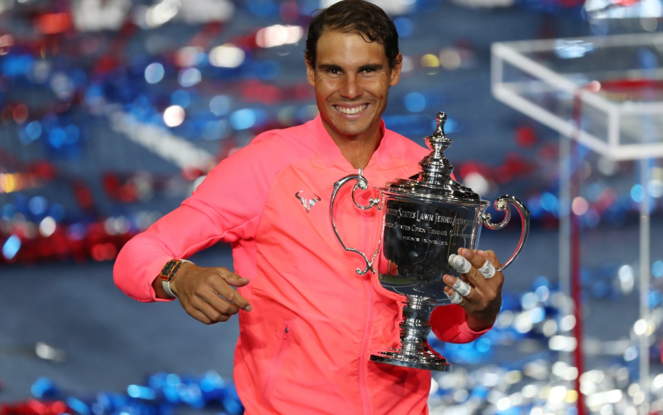 Na zdjęciu Rafael Nadal, triumfator US Open 2017 w singlu mężczyzn. Fot. PAP/EPA/DANIEL MURPHY