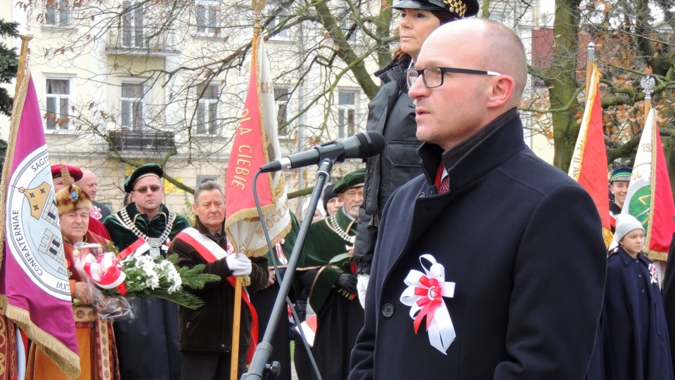 - Bez zgody politycznej nie byłoby niepodległości - przypominał Marek Wojtkowski, prezydent Włocławka. Fot. Marek Ledwosiński