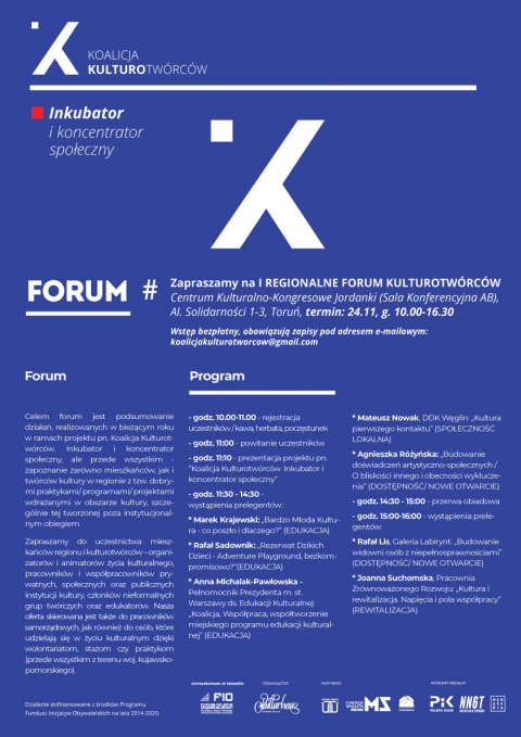 W sobotę w Toruniu I Regionalne Forum Kulturotwórców