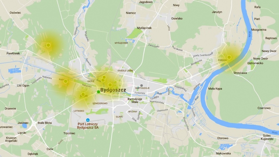 Aktualny stan powietrza w Bydgoszczy sprawdzić można na stronie internetowej. Fot. map.airly.eu/pl