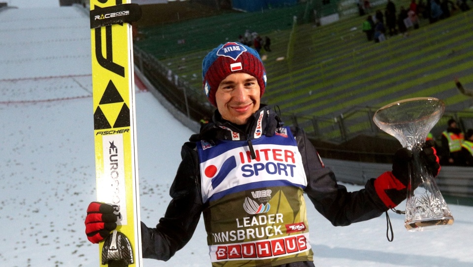 Na zdjęciu Kamil Stoch, triumfator 3. konkursu 66. Turnieju Czterech Skoczni i zdecydowany lider zawodów. Fot. PAP/EPA/LISI NIESNER