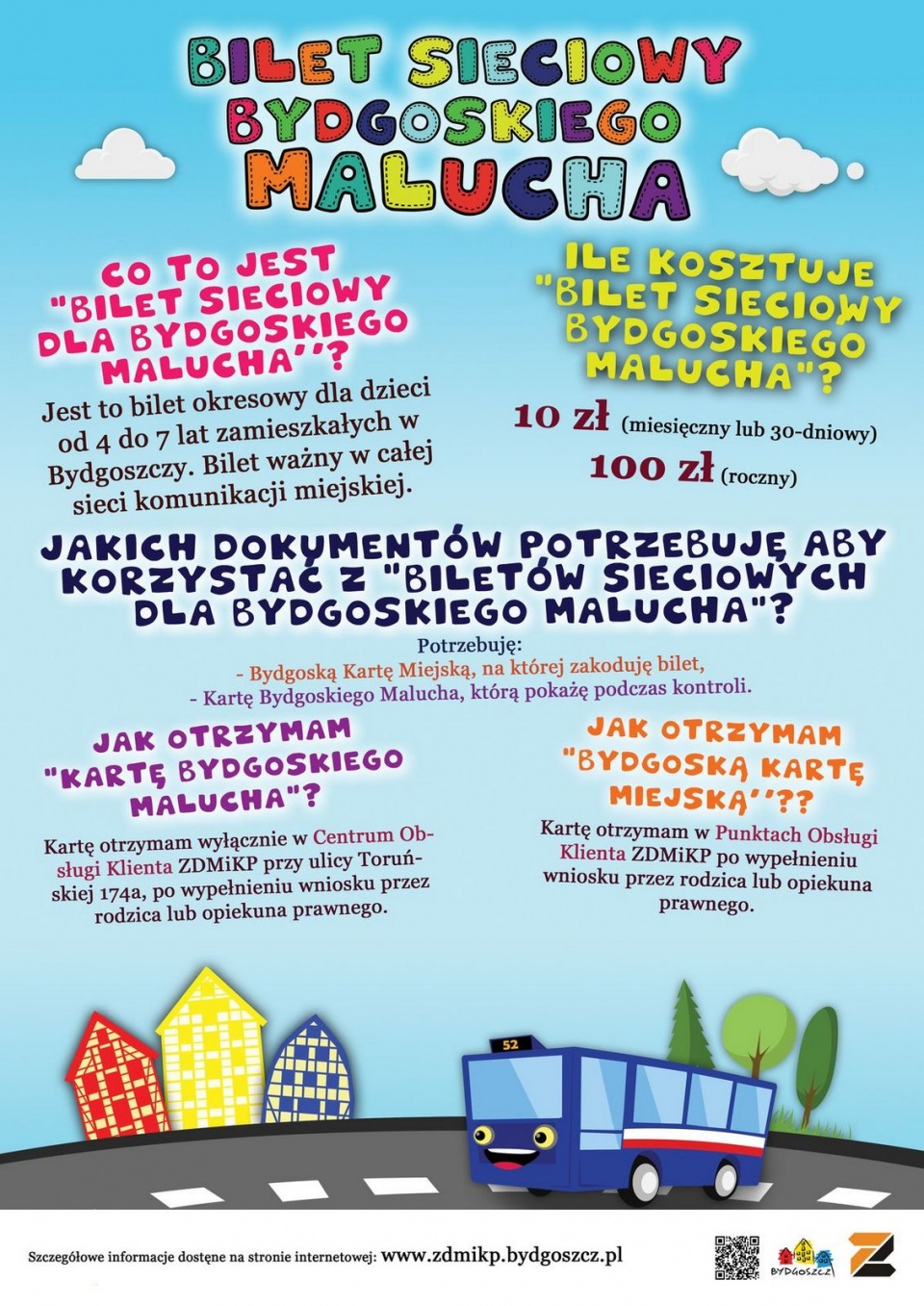 Plakat promujący Bilet sieciowy bydgoskiego malucha. Źródło: ZDMiKP