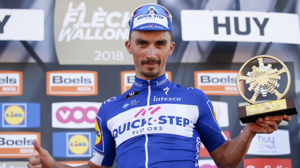 Na zdjęciu Julian Alaphilippe, triumfator Strzały Walońskiej 2018. Fot. PAP/EPA/JULIEN WARNAND