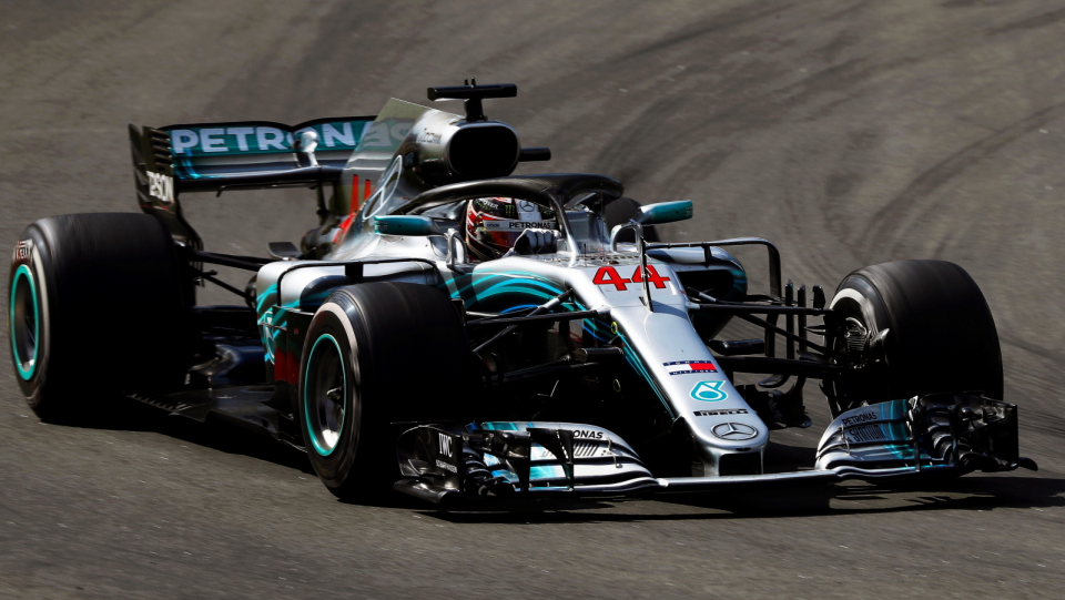 Na zdjęciu bolid Lewisa Hamiltona podczas Grand Prix Hiszpanii 2018. Fot. PAP/EPA/ALEJANDRO GARCIA