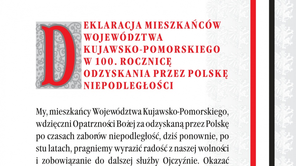 Fragment deklaracji. Akcja jest częścią regionalnych obchodów stulecia odzyskania niepodległości przez Polskę.