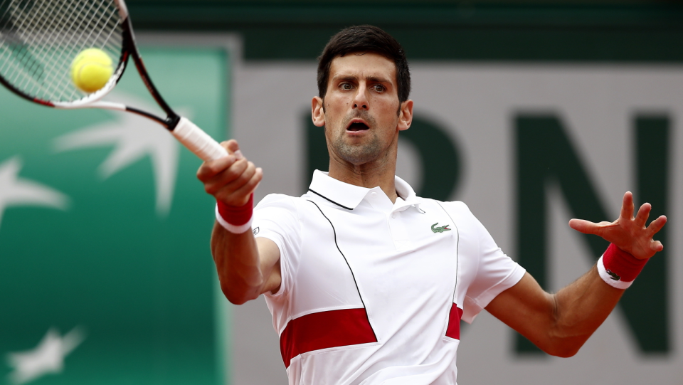 Na zdjęciu Novak Djokovic w meczu 1. rundy French Open 2018. Fot. PAP/EPA/IAN LANGSDON