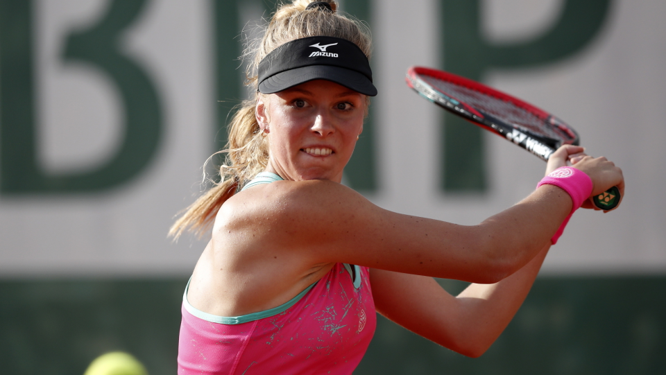 Na zdjęciu Magdalena Fręch podczas meczu 2. rundy French Open 2018. Fot. PAP/EPA/CHRISTOPHE PETIT TESSON