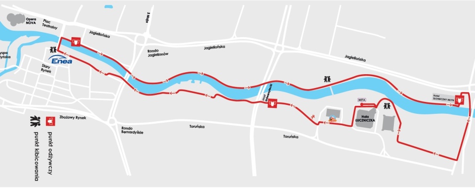 Mapa trasy biegowej zawodów Enea Bydgoscz Triathlon.