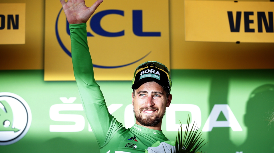 Na zdjęciu Peter Sagan, triumfator 2. etapu Tour de France 2018. Fot. PAP/EPA/YOAN VALAT