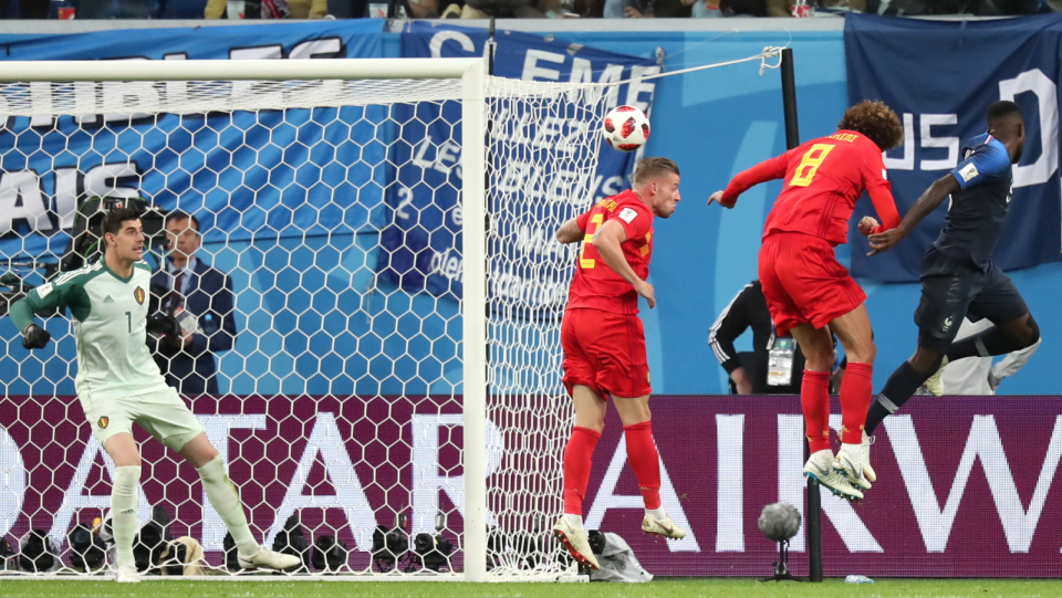 Zdjęcie z półfinałowego meczu Belgia kontra Francja w MŚ 2018. Fot. PAP/EPA/GEORGI LICOVSKI