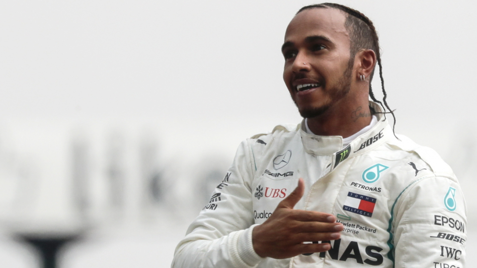 Na zdjęciu Lewis Hamilton tuż po zwycięstwie w Grand Prix Niemiec 2018. Fot. PAP/EPA/RONALD WITTEK
