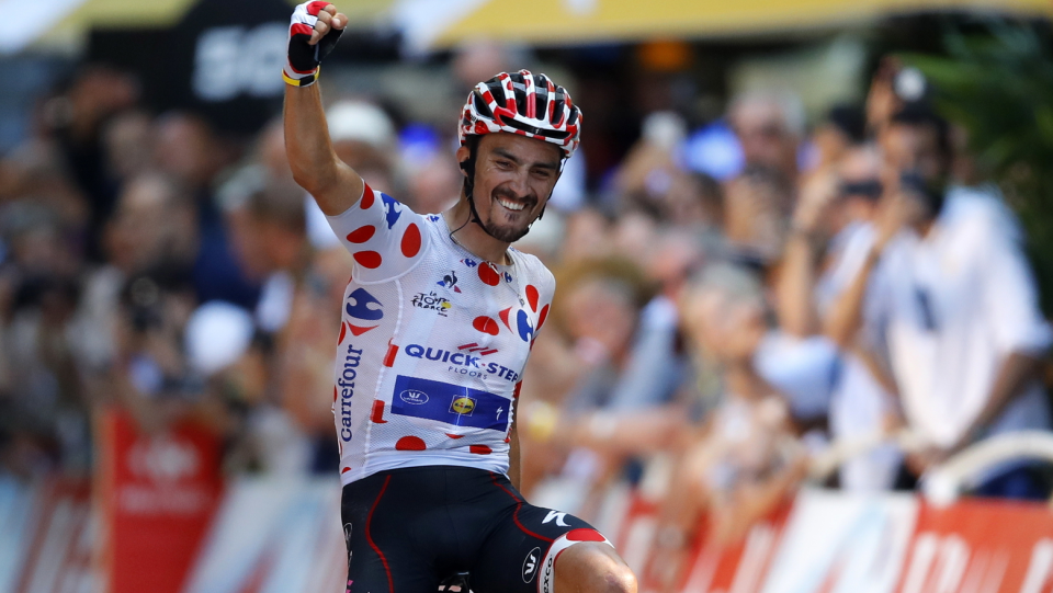 Na zdjęciu Julian Alaphilippe, triumfator 16. etapu Tour de France 2018. Fot. PAP/ EPA/KIM LUDBROOK