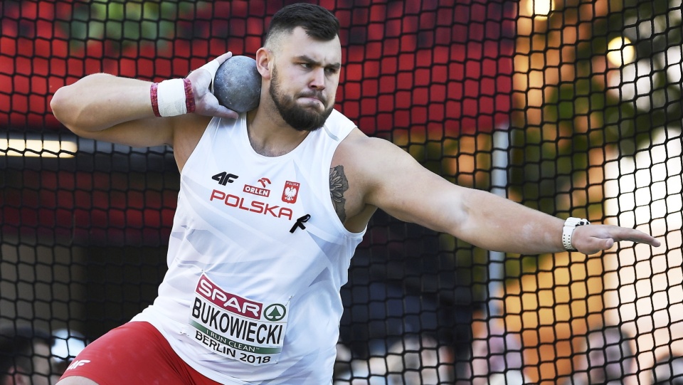 Polak Konrad Bukowiecki w kwalifikacjach do konkursu pchnięcia kulą podczas Lekkoatletycznych Mistrzostw Europy w Berlinie. Fot. PAP/Adam Warżawa