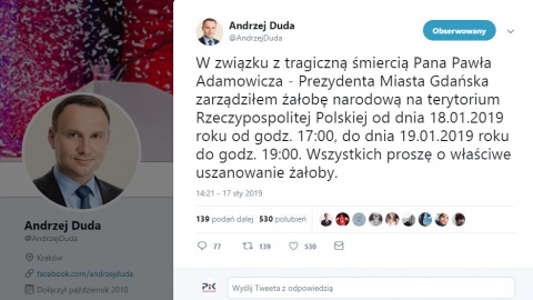 Żałoba narodowa po śmierci prezydenta Gdańska - od piątku od godz. 17 do soboty do godz. 19