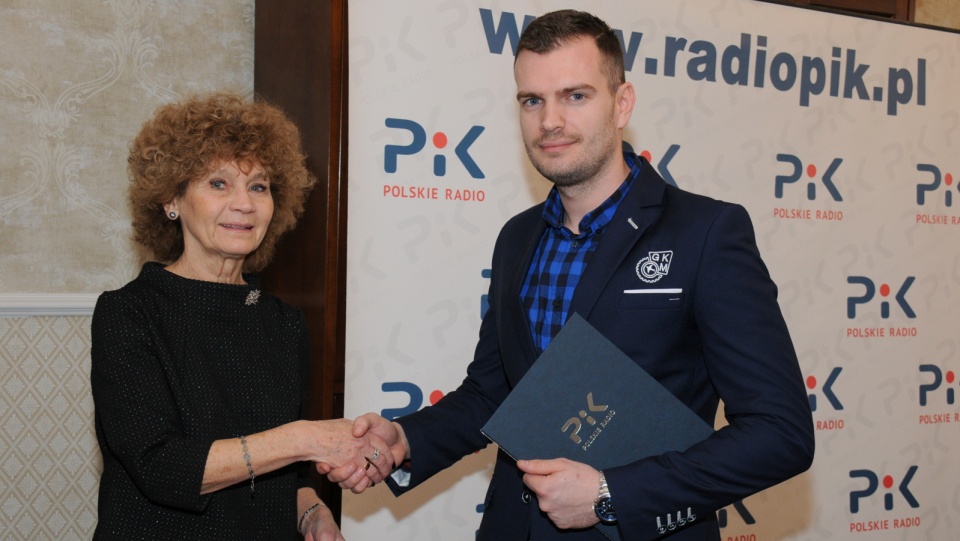 Jolanta Kuligowska-Roszak - prezes Polskiego Radia PiK i Marcin Murawski - prezes GKM Grudziądz. Fot. Ireneusz Sanger
