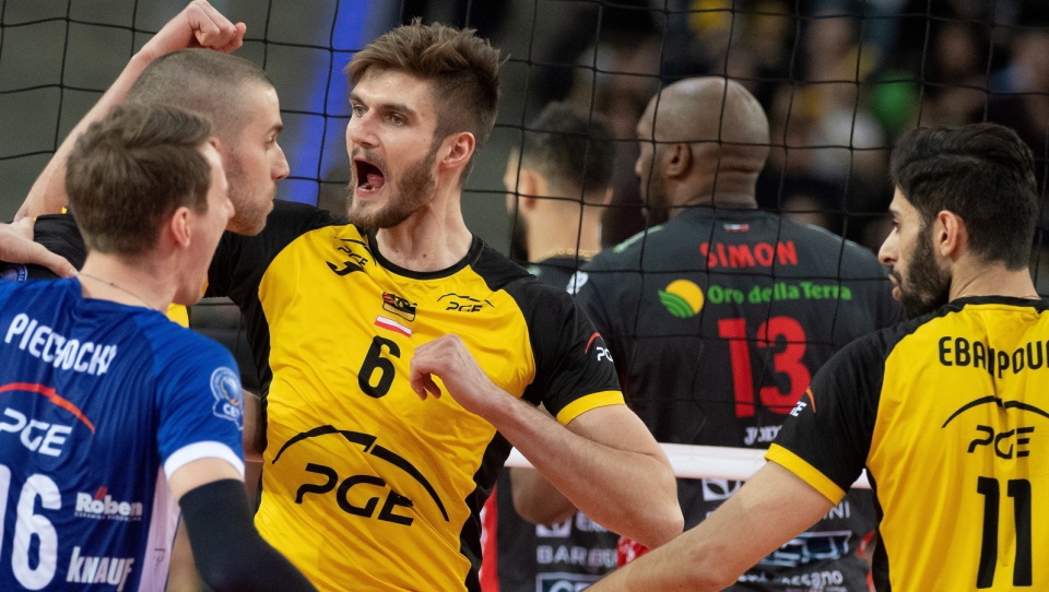 Zdjęcie z meczu półfinałowego Ligi Mistrzów siatkarzy 2018/2019 PGE Skra Bełchatów kontra Cucine Lube Civitanova. Fot. PAP/Grzegorz Michałowski