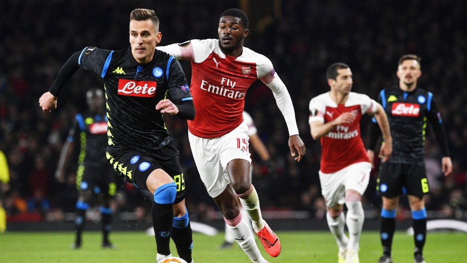 Zdjęcie z meczu Arsenal kontra SSC Napoli w ćwierćfinale piłkarskiej Ligi Europy 2018/2019. Fot. PAP/EPA/NEIL HALL