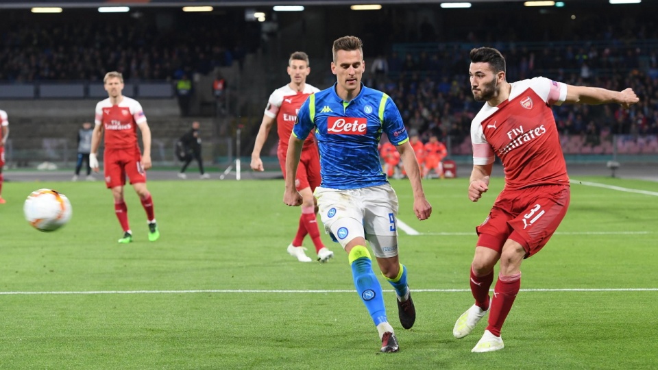 Zdjęcie z rewanżowego meczu ćwierćfinałowego Ligi Europy 2018/2019 SSC Napoli kontra Arsenal. Fot. PAP/EPA/CIRO FUSCO