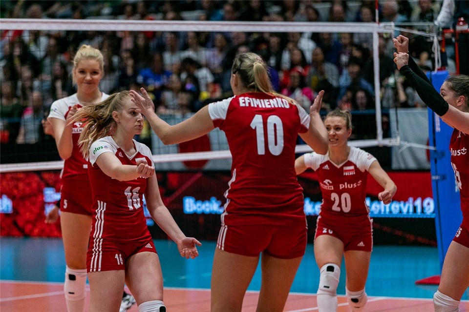 Na zdjęciu polskie siatkarki w finale Montreux Volley Masters 2019 z Japonią. Fot. materiały prasowe/volleymasters.ch