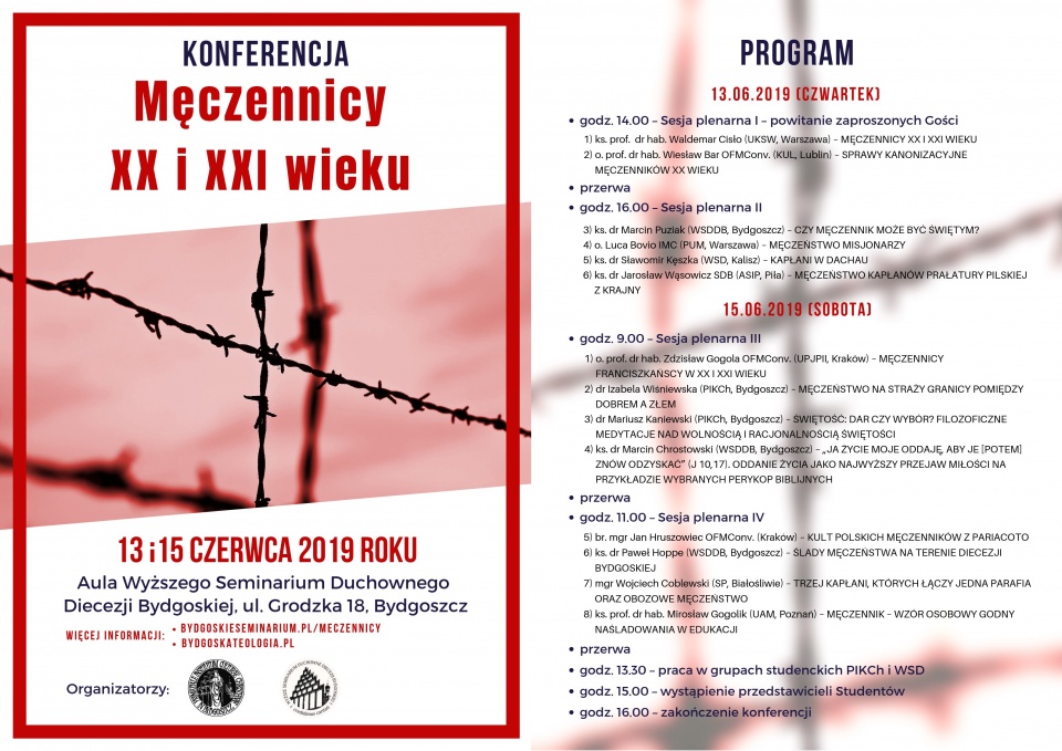 Program konferencji, pt. „Męczennicy XX i XXI wieku"