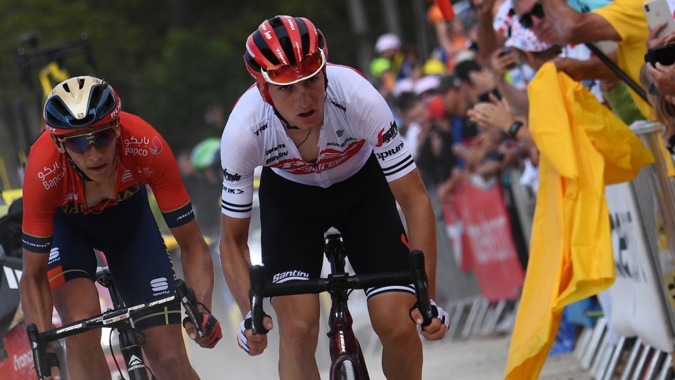 Na zdjęciu Giulio Ciccone, nowy lider Tour de France 2019. Fot. PAP/EPA/ANNE-CHRISTINE POUJOULAT