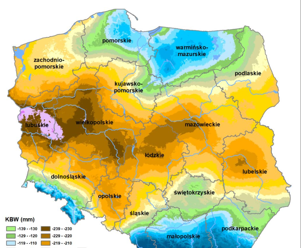 Mapa suszy Instytutu Uprawy, Nawożenia i Gleboznawstwa w Puławach./fot. IUNG