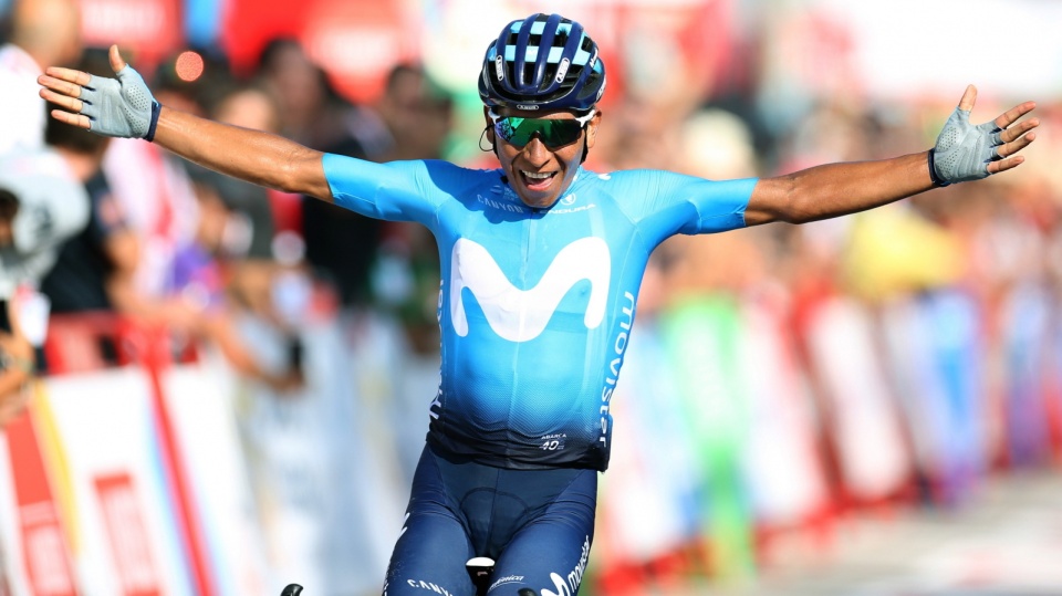 Na zdjęciu Nairo Quintana, triumfator 2. etapu Vuelta a Espana 2019. Fot. PAP/EPA/JAVIER LIZON
