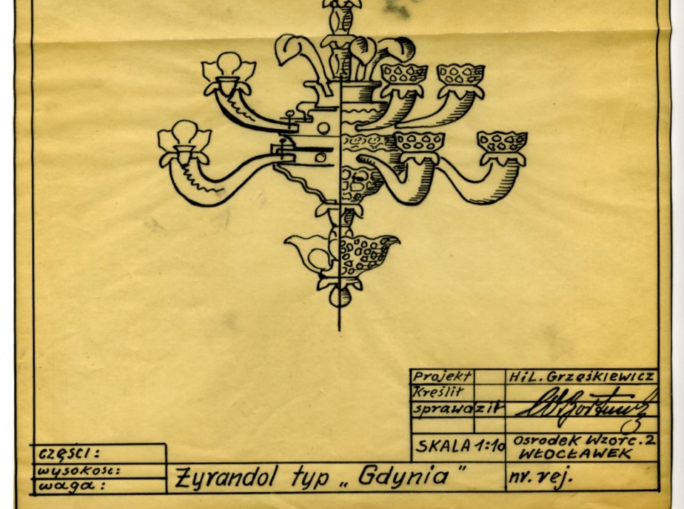 Projekt żyrandola, który zawisł w klatce schodowej włocławskiego muzeum./fot. Muzeum Ziemi Kujawskiej i Dobrzyńskiej