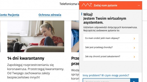 NFZ: na portalu pacjent.gov.pl dostępny czatbot ws. koronawirusa