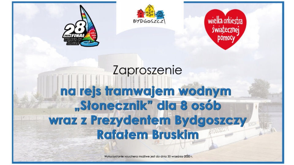 Rejs z prezydentem Bydgoszczy - to jedna z akcji w ramach 28. Finału WOŚP. Fot. https://aukcje.wosp.org.pl/