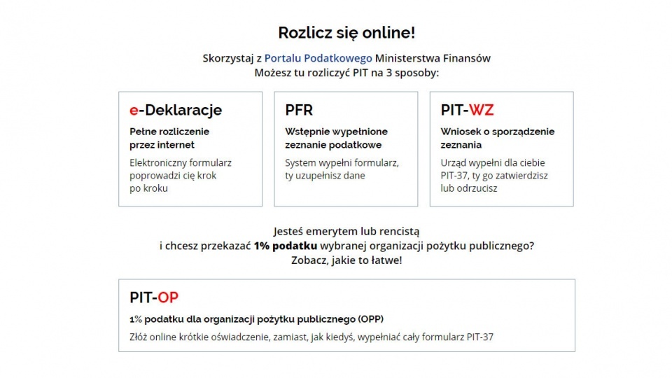 Jednocześnie urzędnicy sugerują by rozliczać się drogą elektroniczną za pośrednictwem strony www.podatki.gov. pl i „Twojego Pita” ewentualnie e-deklaracji. Grafika: zrzut ekranu