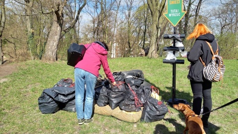 Z workami w rękach ruszyli zbierać śmieci - chodzi o wolontariuszy, którzy biorą udział w akcji Czysta Puszcza Bydgoska. Fot. Agata Raczek