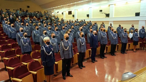 Wojewódzkie obchody Święta Policji w Kujawsko-Pomorskiem odbyły się, z uwagi na pandemię w kameralnym gronie, w Bydgoszczy. Fot. Policja