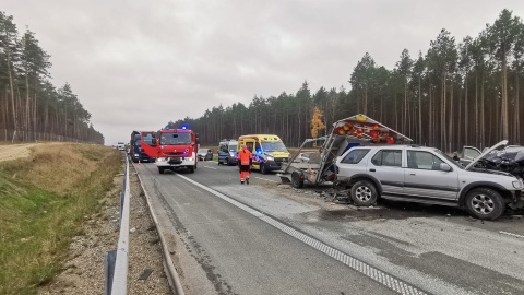 Jedna osoba została ranna w wypadku, do którego doszło przed godz. 15:00 na drodze nr 5 między węzłami Bydgoszcz-Zachód a Bydgoszcz-Opławiec w kierunku Gdańska. Fot. Krystian Andruszczenko Pomoc Drogowa Bydgoszcz 24h