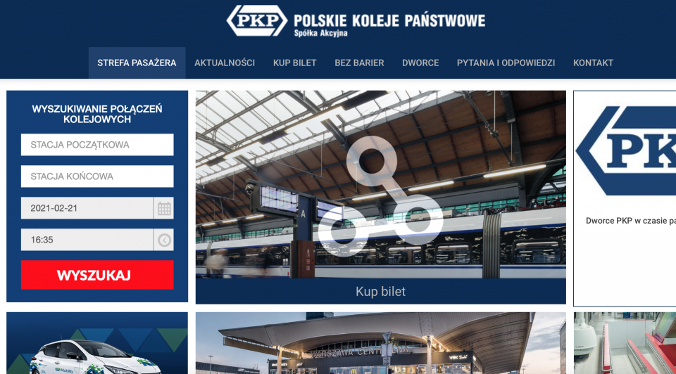 Zrzut ekranu z www.pkp.pl