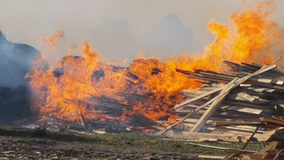 Pożar hali do produkcji peletu w Dąbrowie koło Nowej Wsi Wielkiej/fot. Bydgoszcz 998