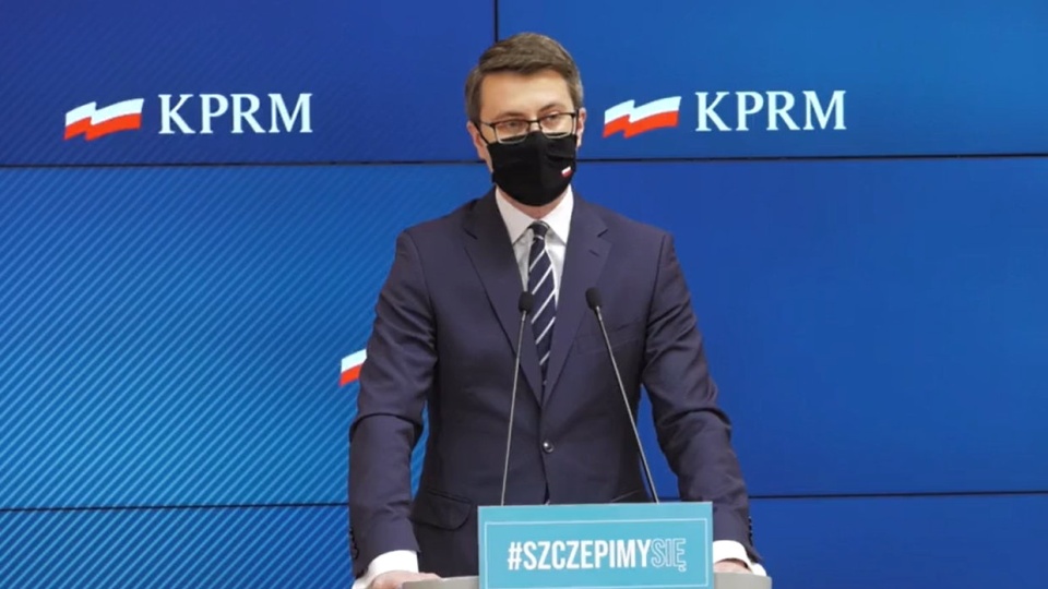 Rzeczni rządu Piotr Müller podczas konferencji prasowej. Fot. zrzut ekranu